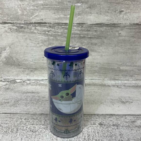 Star Wars 20oz Cup With Lid And Straw Baby Yoda Christmas Insulated Cup New - Picture 7 of 7